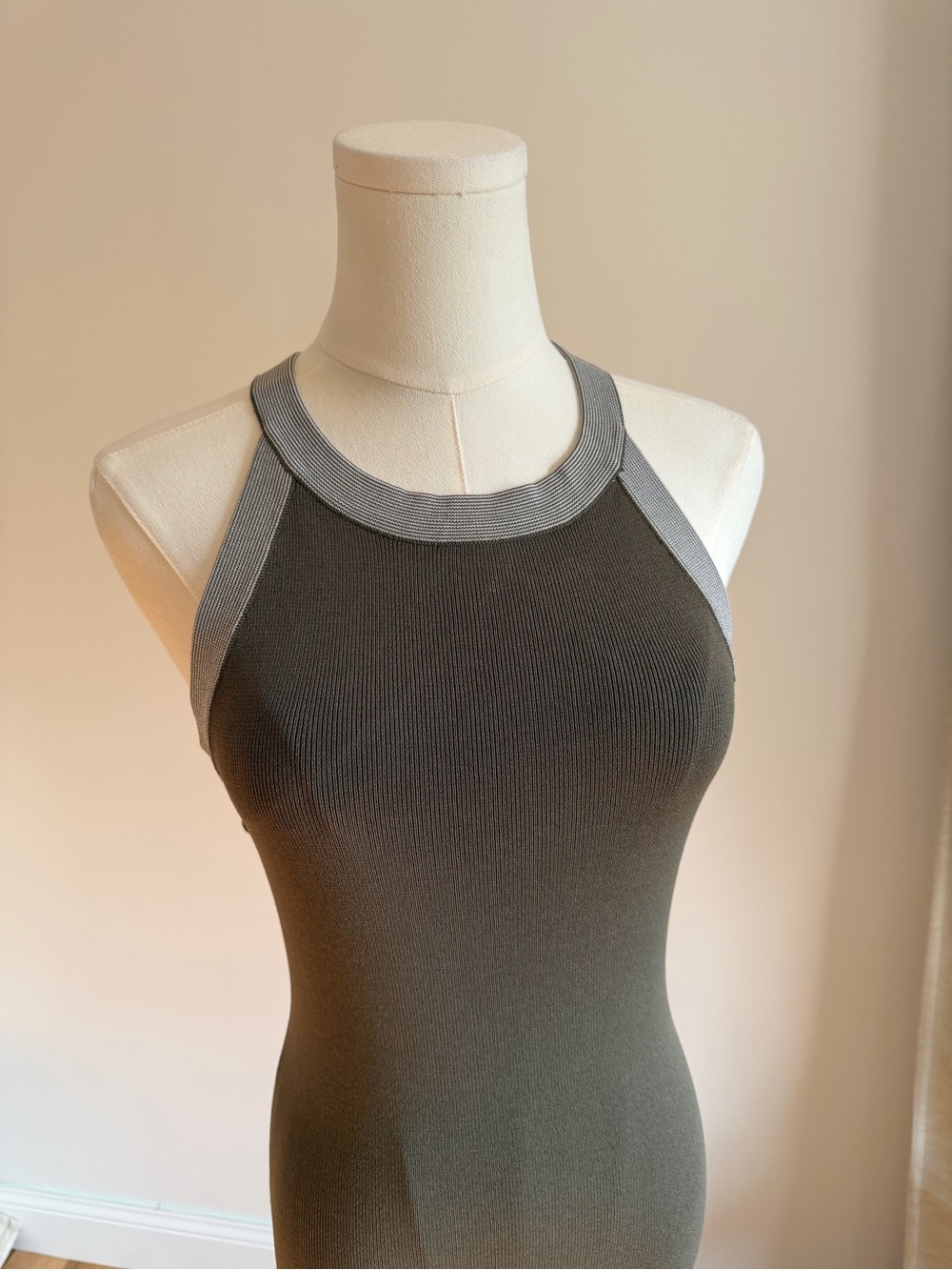 Mango Small Olive Green Stretchy Knit Midi Dress